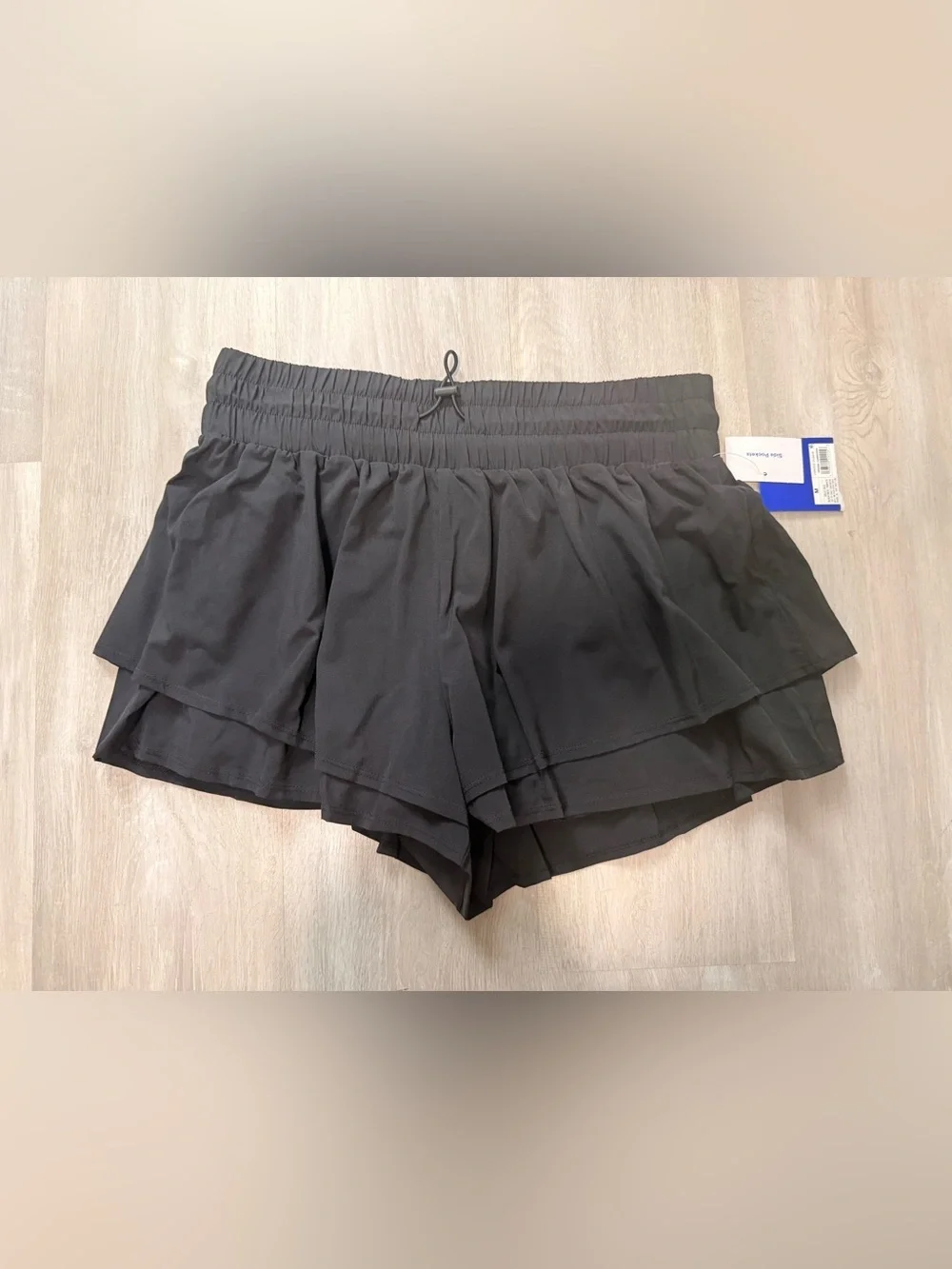 NEW JoyLab Women’s High-Rise Pleated Side Athletic Shorts Built-In Brief Black M